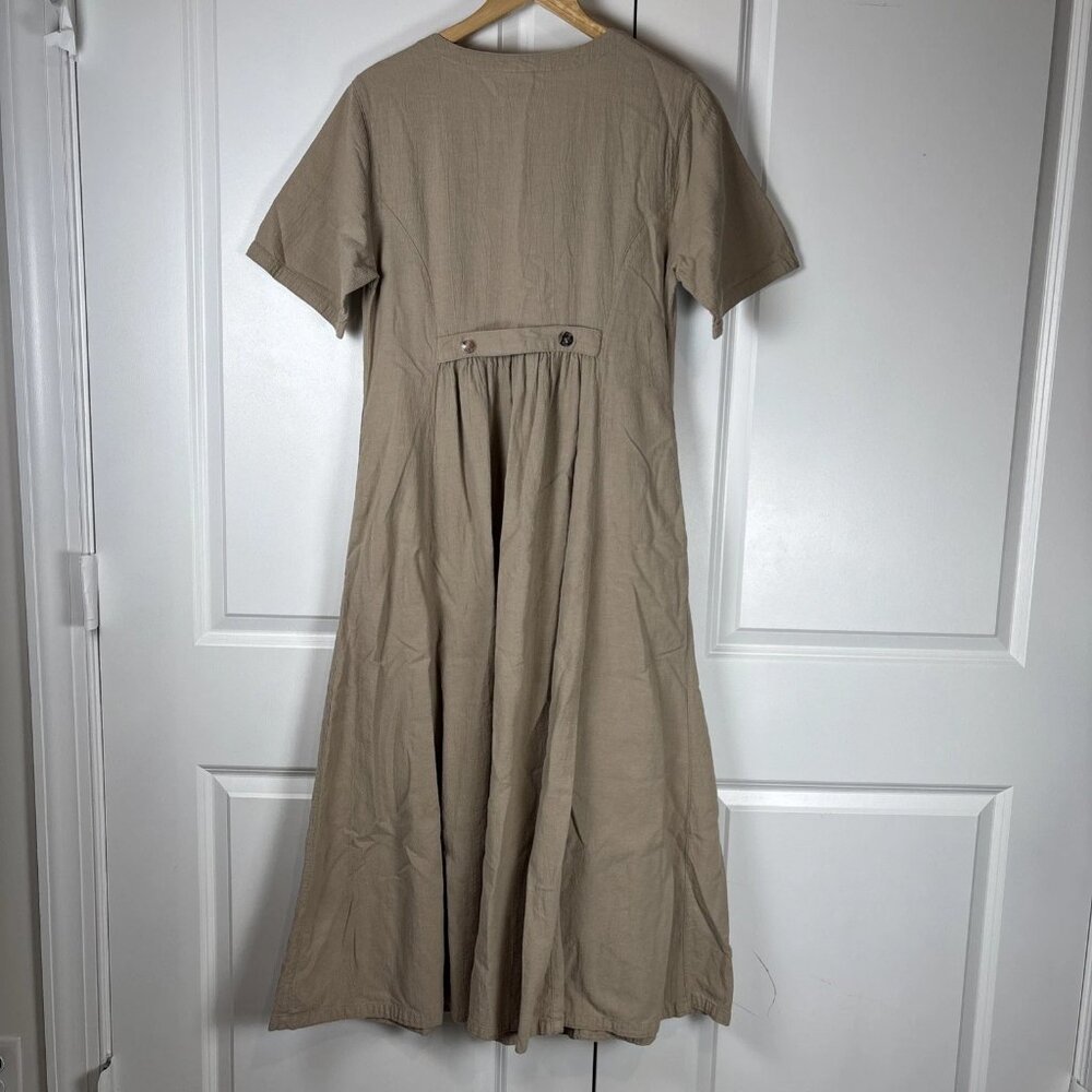 CMC Color Me Cotton Linen-Look Dress Small S Beige Tan Midi Pocket Made In USA - Picture 8 of 12